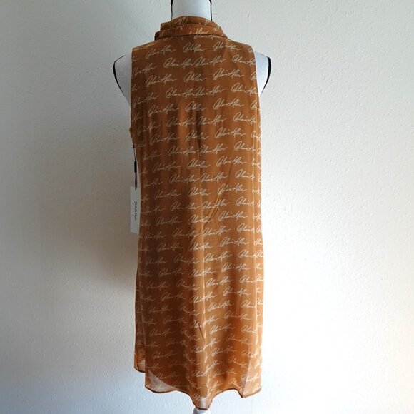 Calvin Klein Tie Neck Dress Women's Size 6 Brown Signature Logo Fabric - Picture 5 of 12